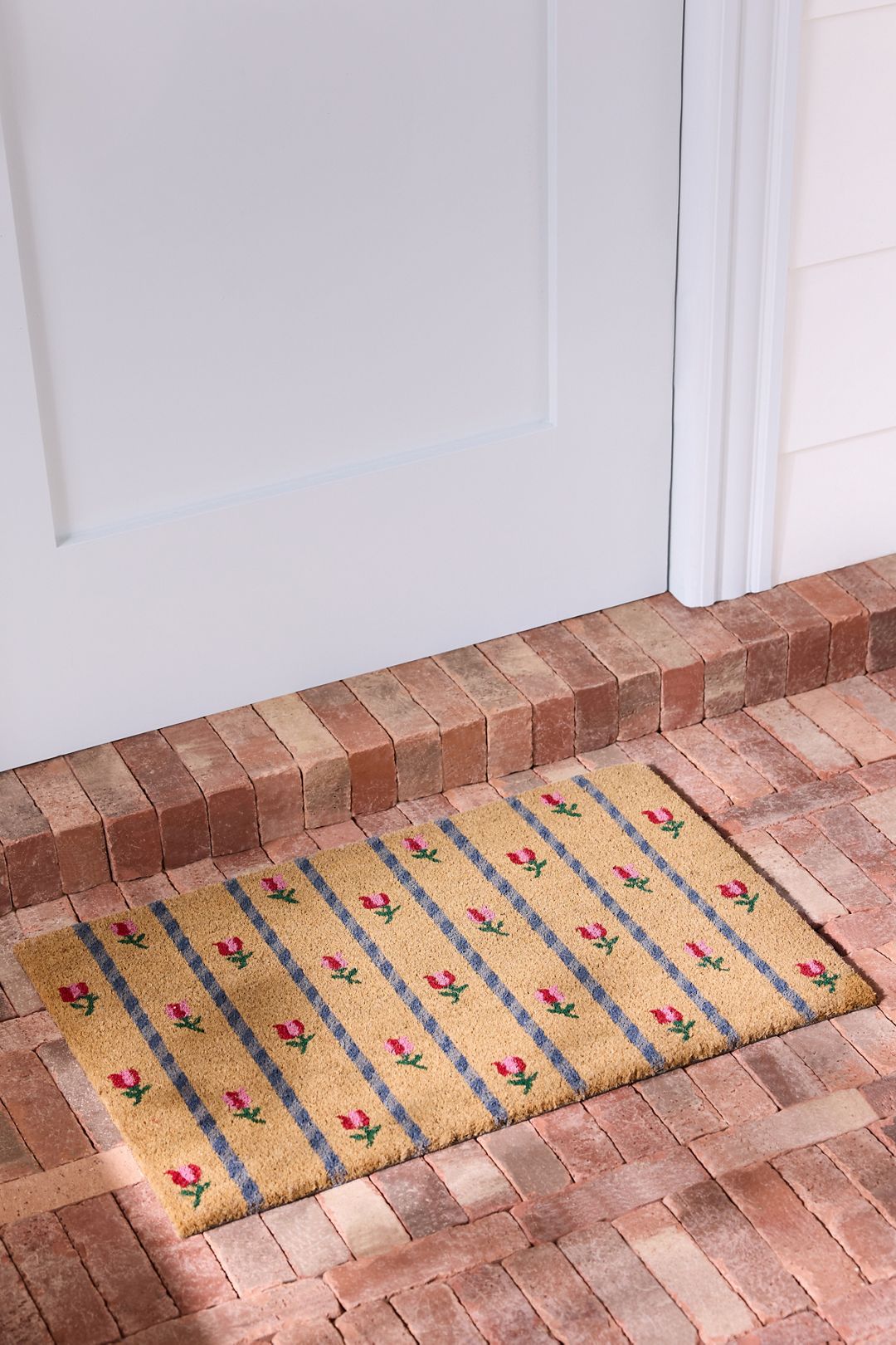 Tulips Striped Coir Printed Doormat - Multi, 20"X30"