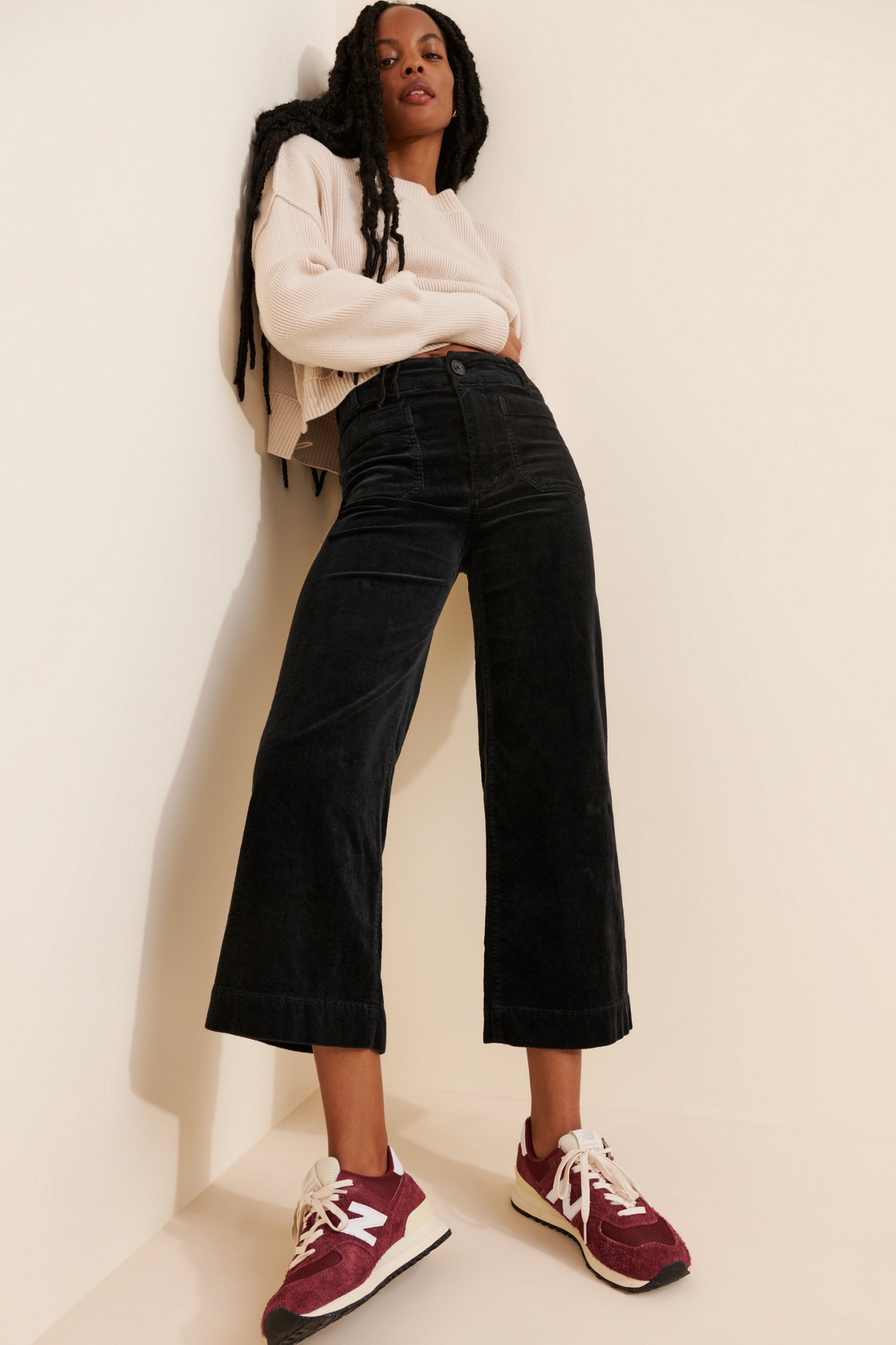 Maeve Colette Cropped Wide-Leg Corduroy Pants