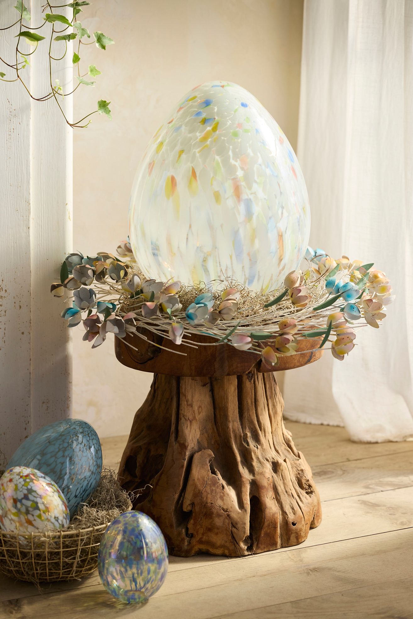 Confetti Luster Glass Egg, Extra Large - Neutral Pattern, XL