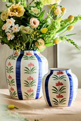 Large Floral Stripe Earthenware Vase