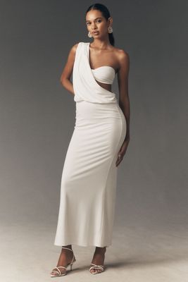 by anthropologie one-shoulder asymmetric floral maxi dress Khaki Asymmetric Ruched Mini Dress – Spirit Clothing main image 0