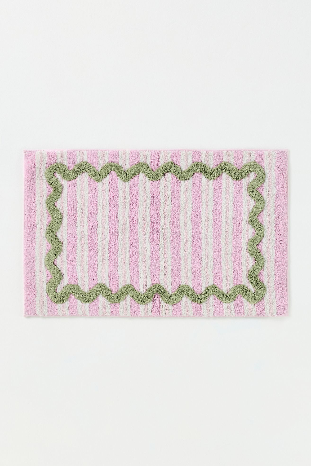 Maeve Madeline Cotton Tufted Stripe Scallop Bathmat - Pink Stripe, 21" X 34"