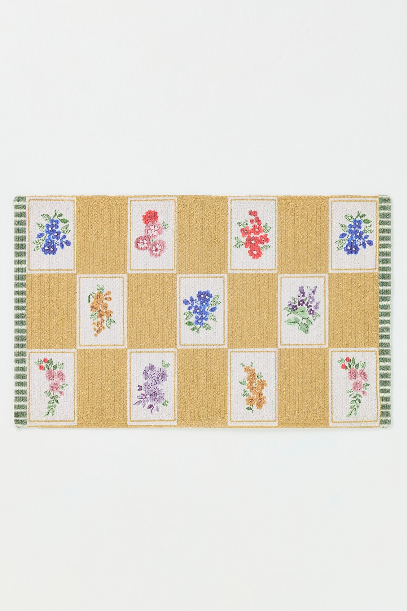 Clara Cotton Printed Floral Bathmat - Ochre, 21" X 34"