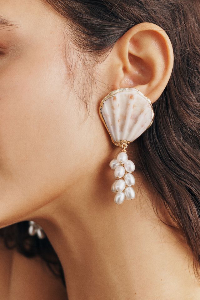 Shell and Pearl Drop Earrings #1