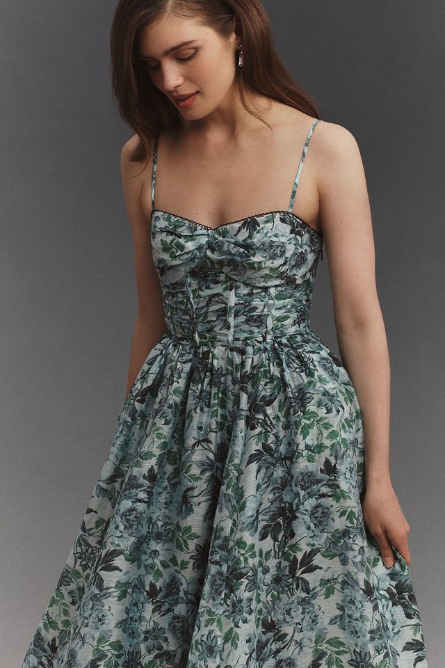 BHLDN Floral Bustier Midi Dress | Anthropologie