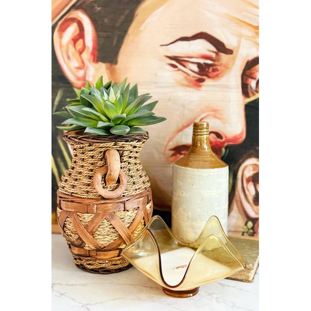 Old Flame Candle Co. Vintage Handmade Wicker Weaved Pottery Vase With Handle #1