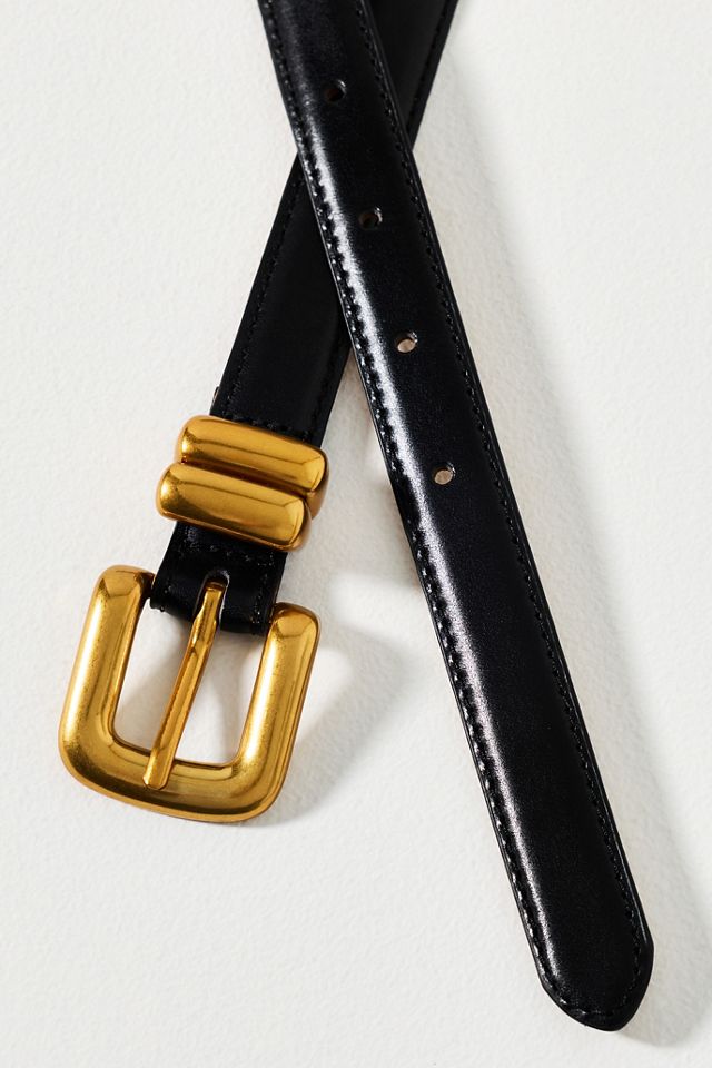 Anthropologie Black Leather Belt with Gold Buckle Anthropologie Belt Womens Small Brown Leather Wide Gold  main image 3