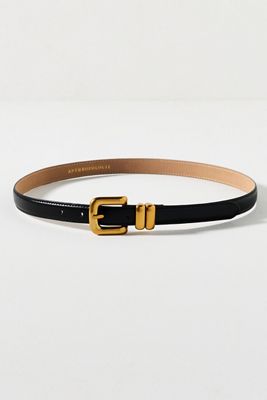 Anthropologie Black Belt with Gold Buckle Anthropologie KEEPER BELT GOLD HARDWARE BLACK LEATHER L  main image 4