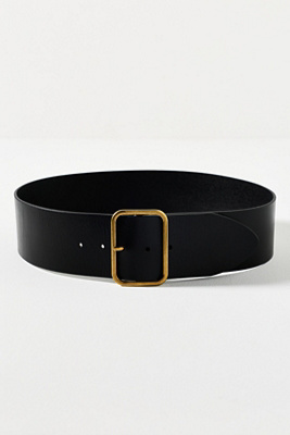 Anthropologie Black Belt Gold Buckle (One Size) Anthropologie Basic Keeper Belt Black Leather Gold Hardware  main image 2