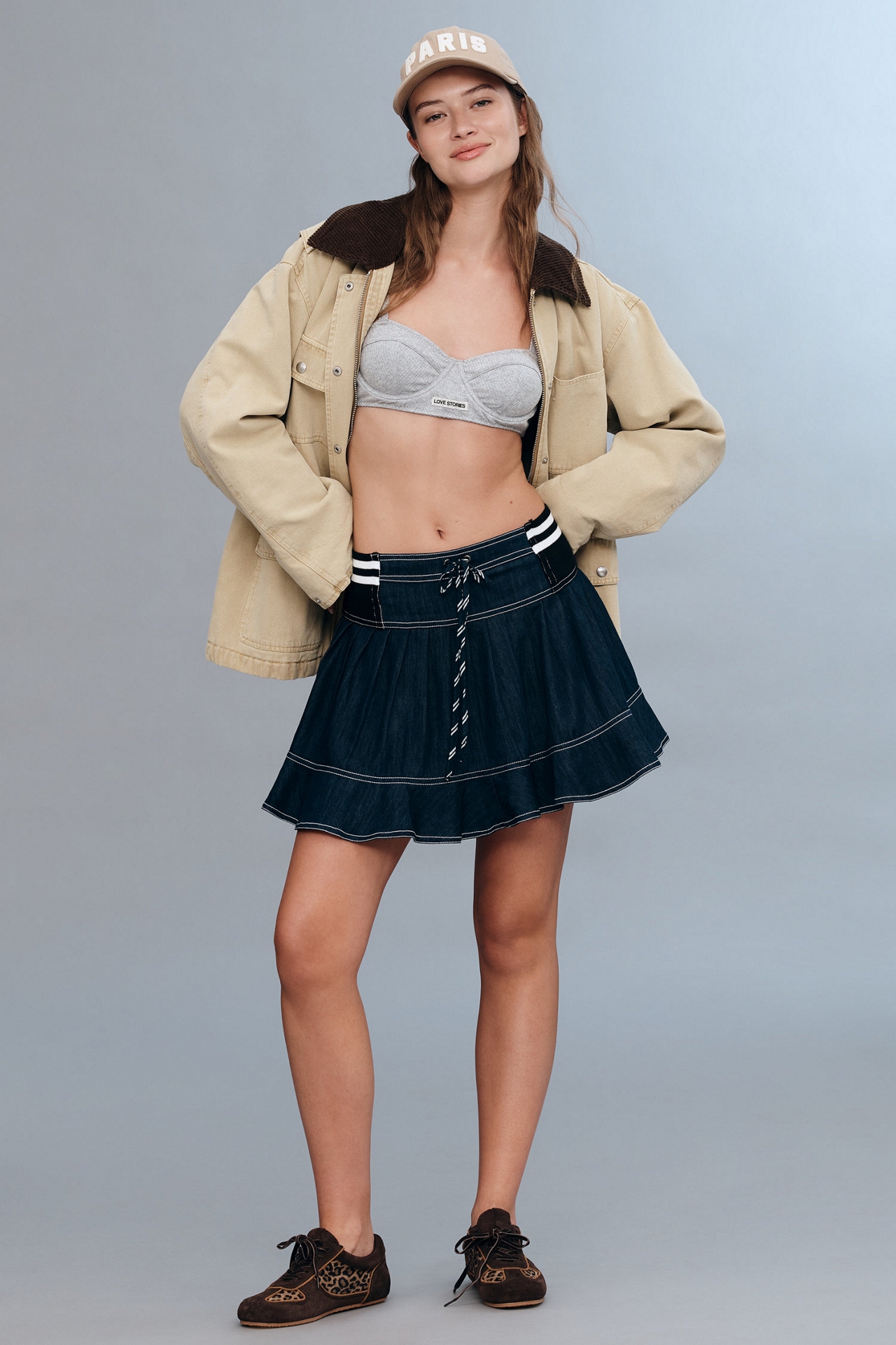 Pilcro Sporty Tiered Denim Mini Skirt