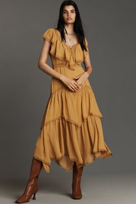 navy blue dress for baby girl Anthropologie Pinnacle by Shruti Sancheti Smocked A-Line Midi Dress Small  Women