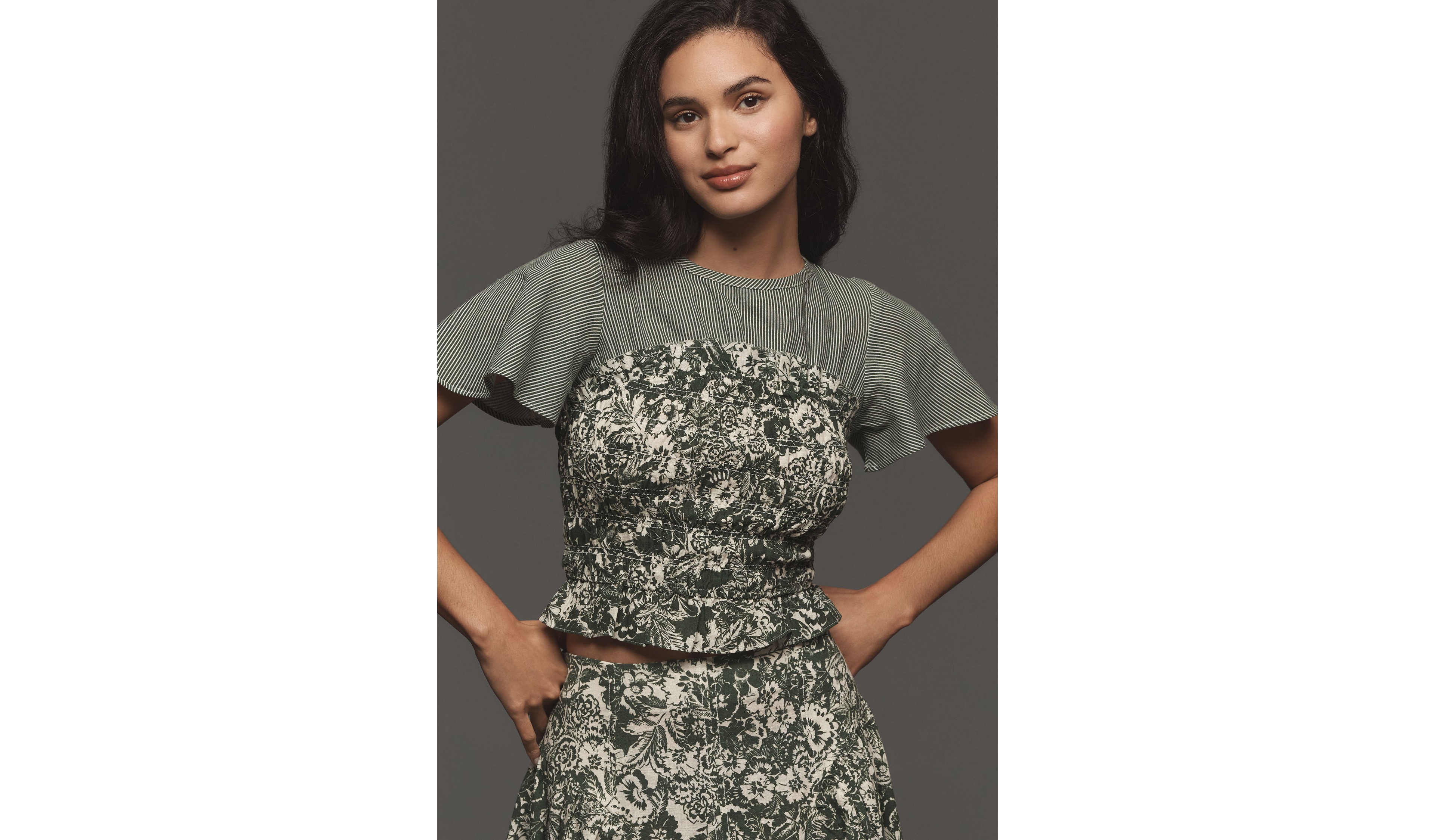Short-Sleeve Smocked Linen Twofer Top