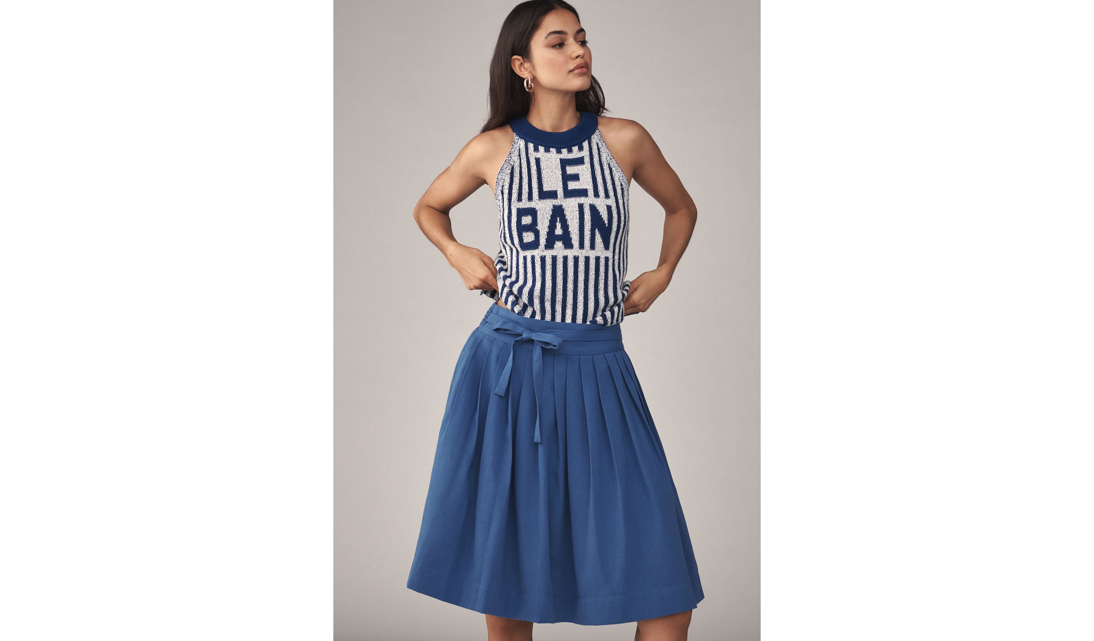Maeve Bow Front Pleated Knee-Length Skirt