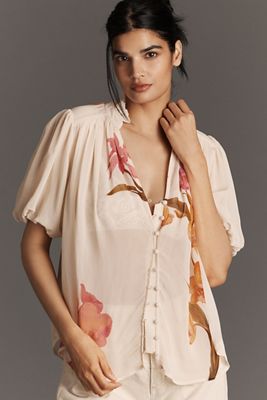 The Estela Sheer Printed Blouse: Short-Sleeve Edition