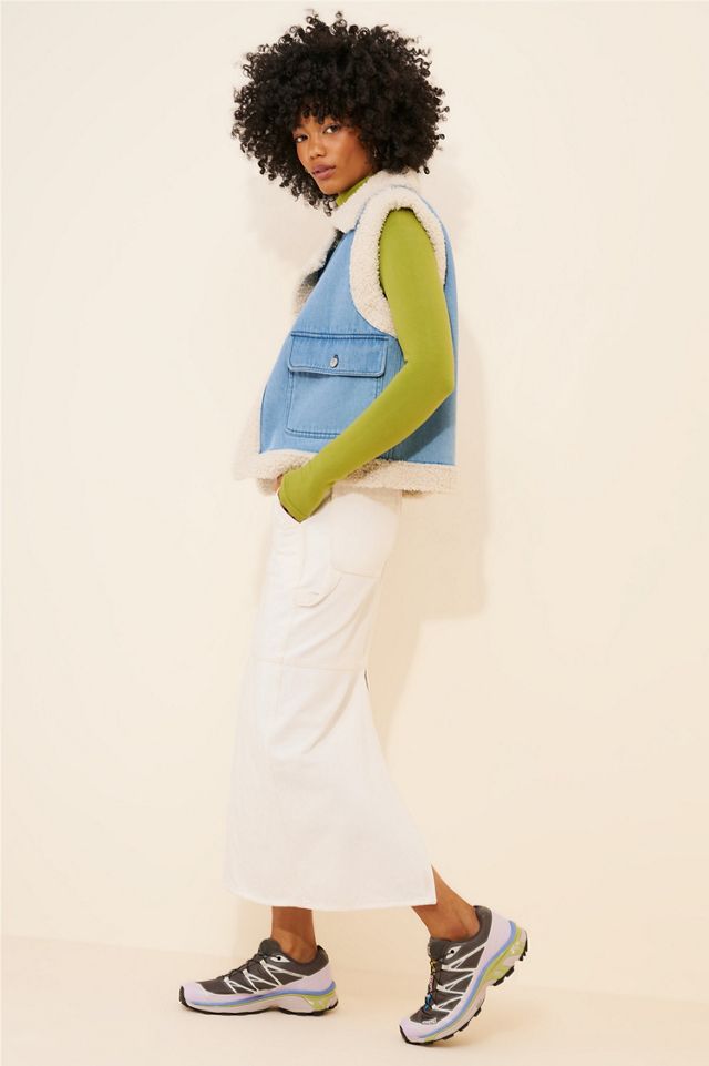 Avec Les Filles Sherpa Trimmed Trucker Vest #3