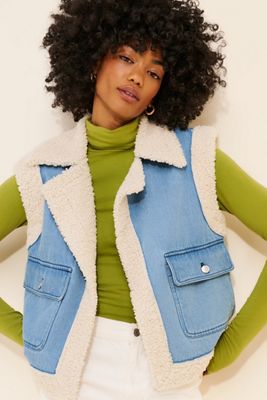 Avec Les Filles Sherpa Trimmed Trucker Vest
