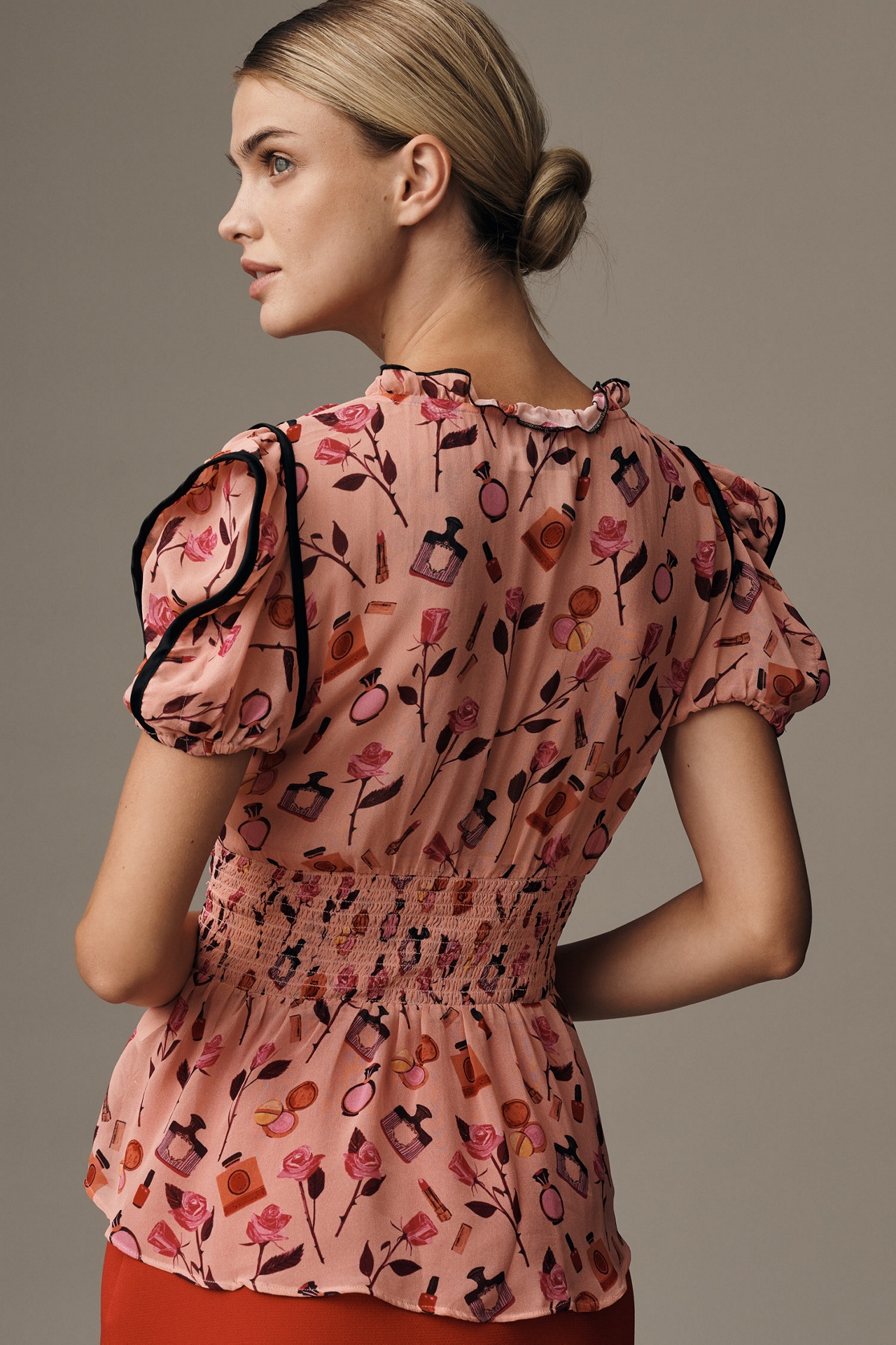 Maeve V-Neck Puff-Sleeve Printed Blouse