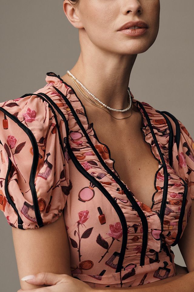 Maeve V-Neck Puff-Sleeve Printed Blouse #2