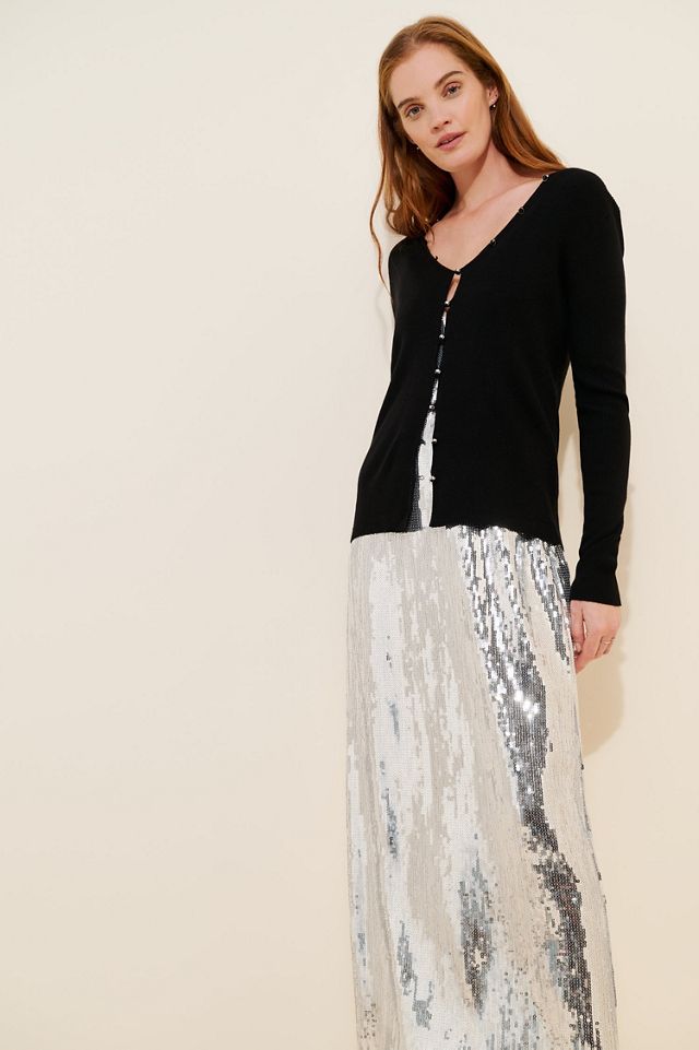 sequin twofer dress mare mare long sleeve knit sequin twofer mini dress Brown Long Sleeve Sequin  Mini Dress