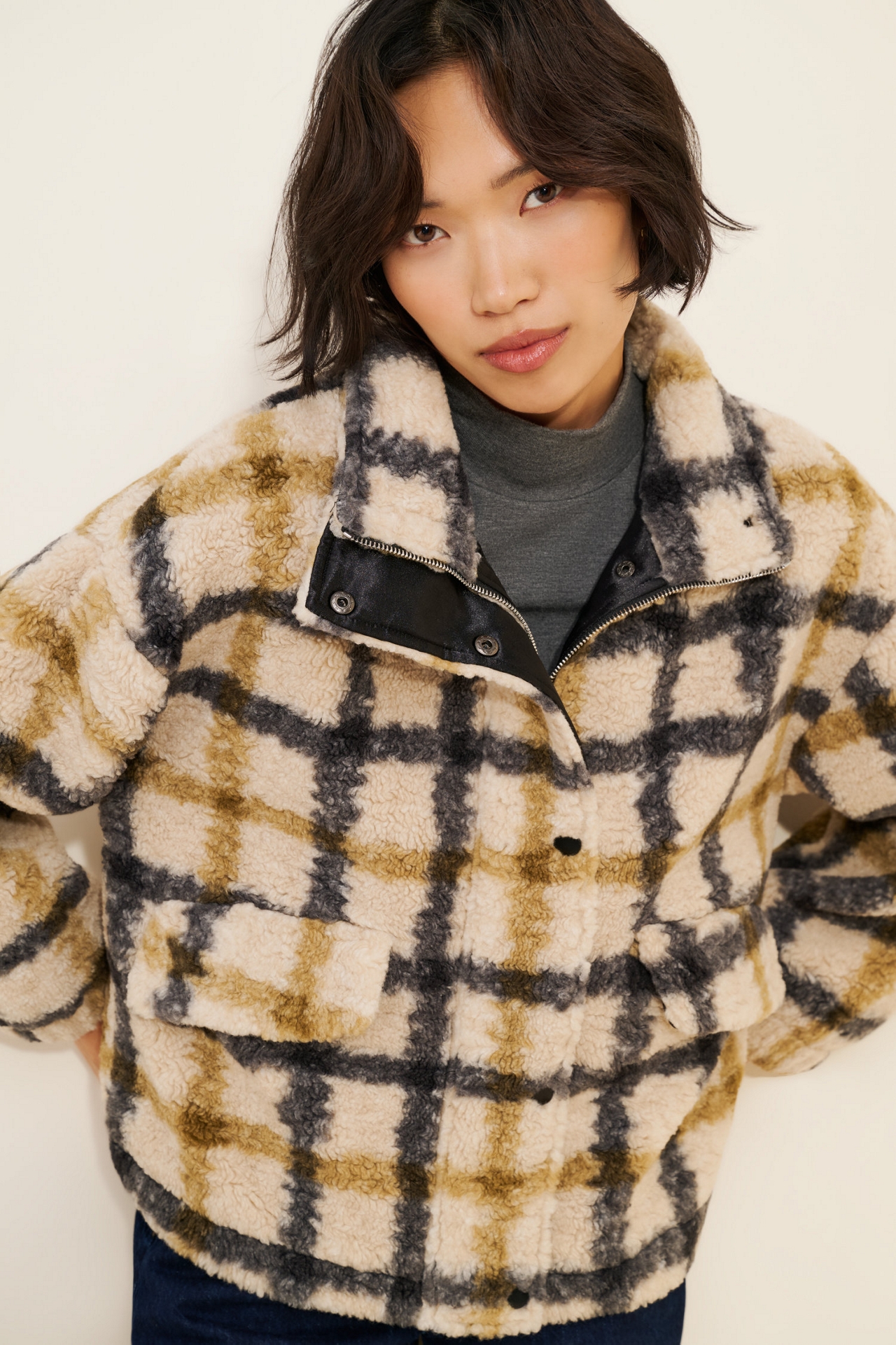 See U Soon Plaid Sherpa Coat