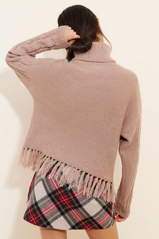 Flat White Fringe Turtleneck Sweater #1