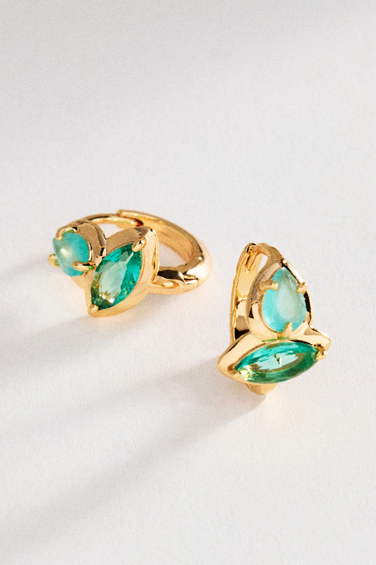 Double Stone Huggie Hoop Earrings