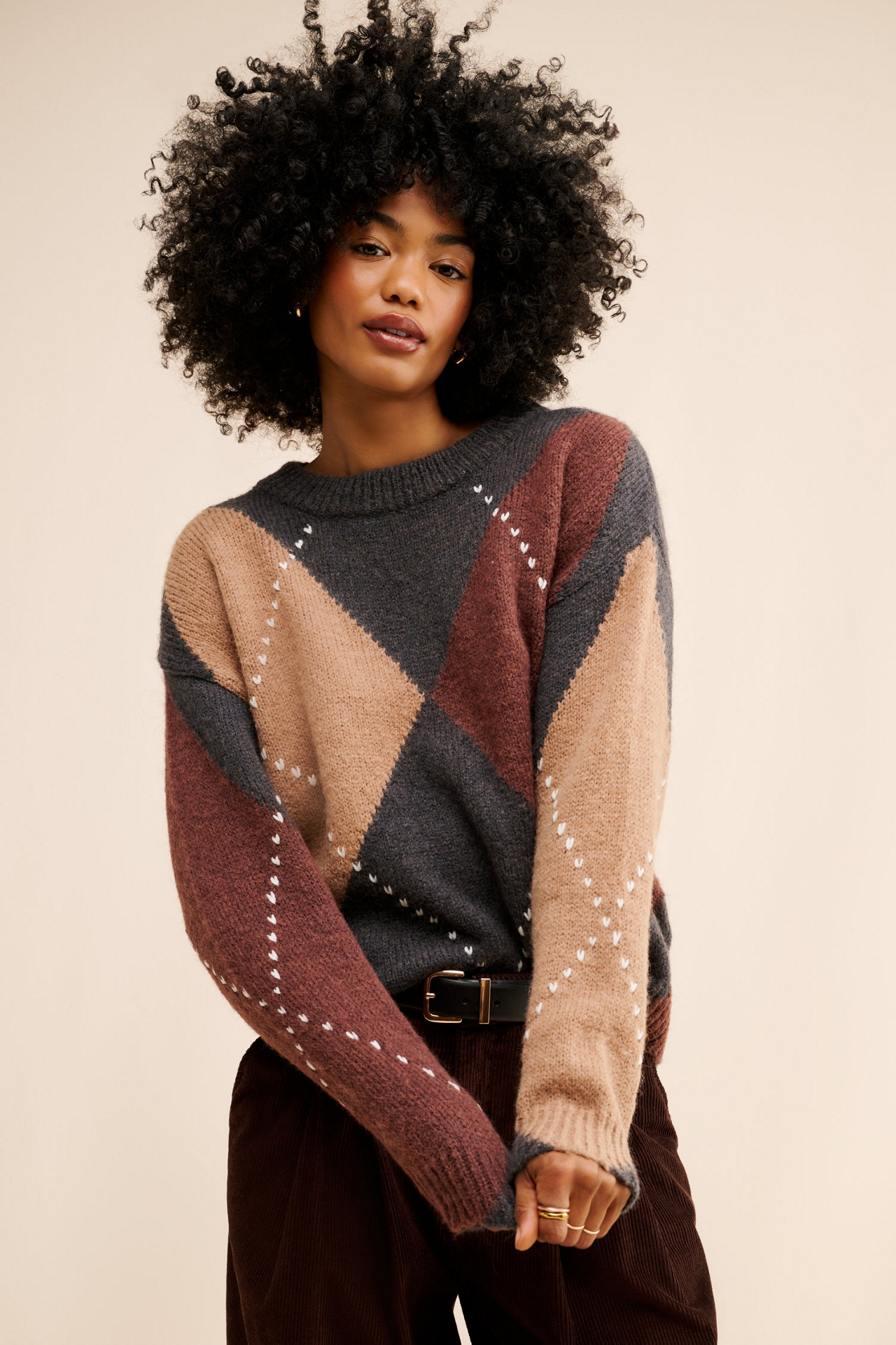 Little Lies Argyle Wool Blend Sweater