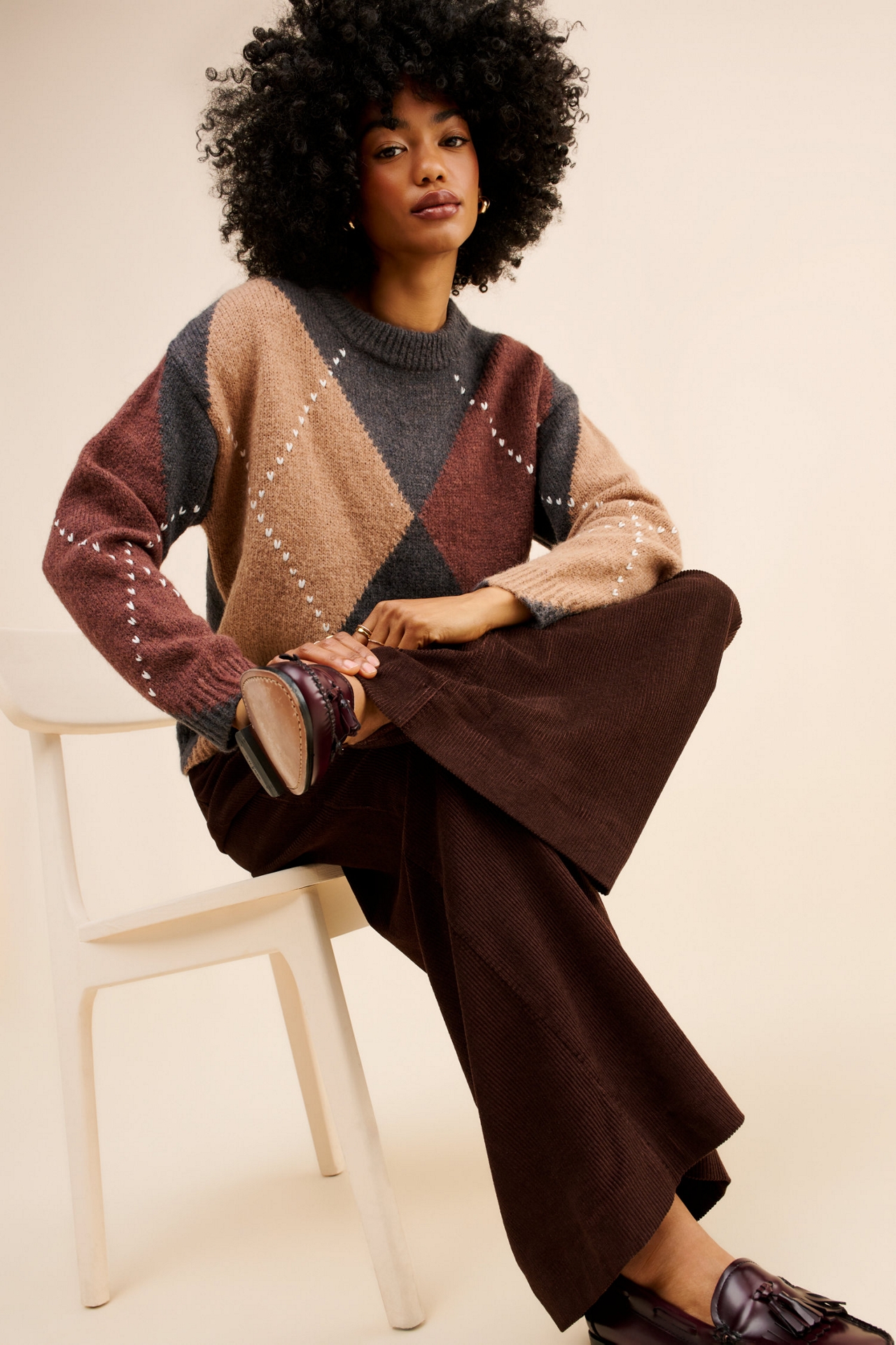 Little Lies Argyle Wool Blend Sweater