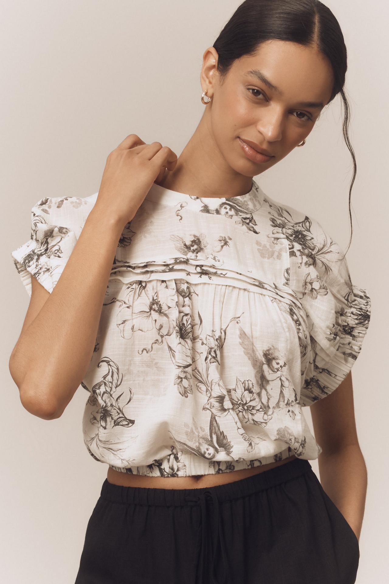 Pilcro Puff-Sleeve Cotton Crop Top