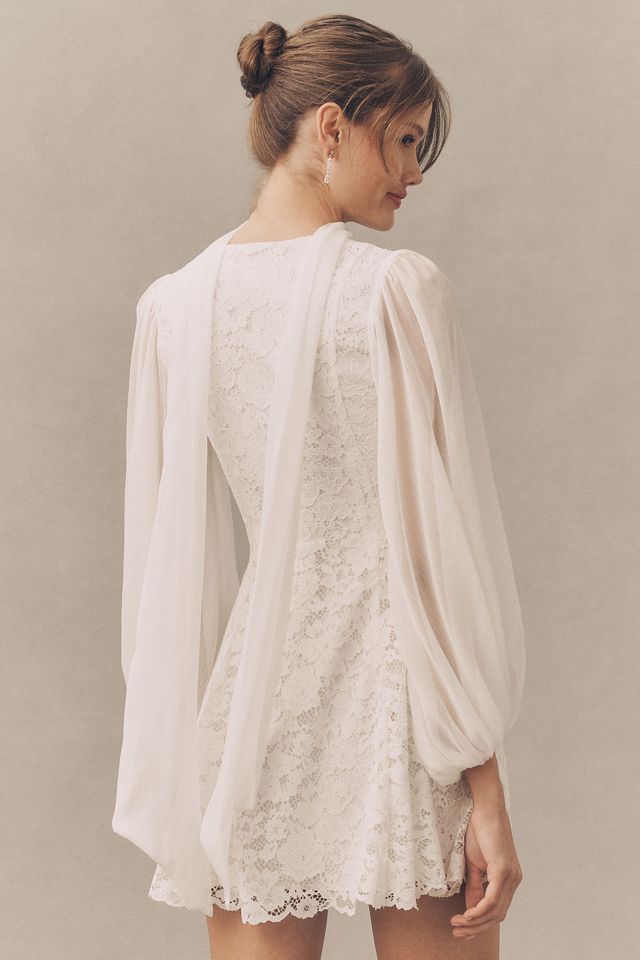 knee length dresses for ladies Ivory Lace Long Sleeve Mini Dress