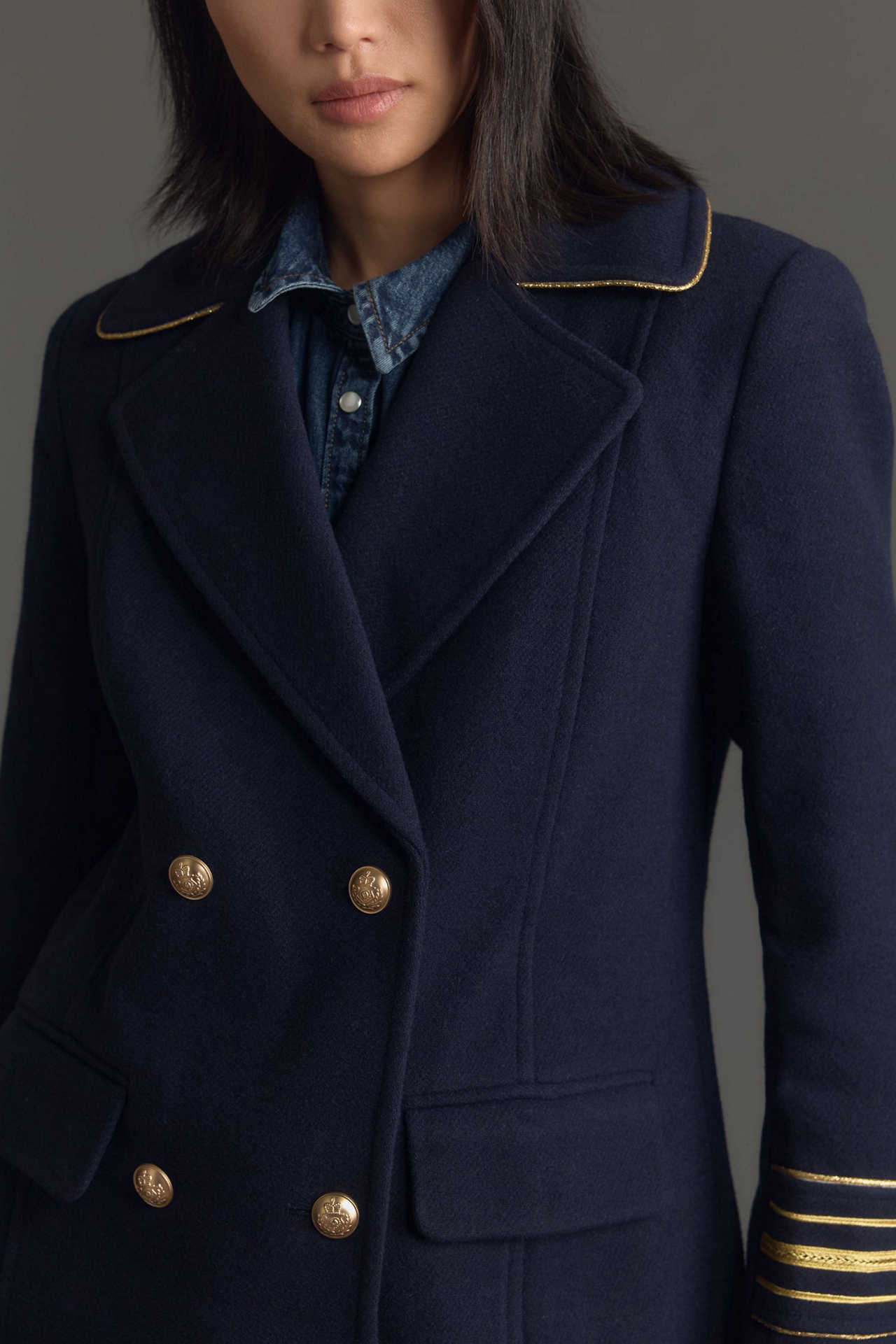 Maeve Wool Blend Military Peacoat