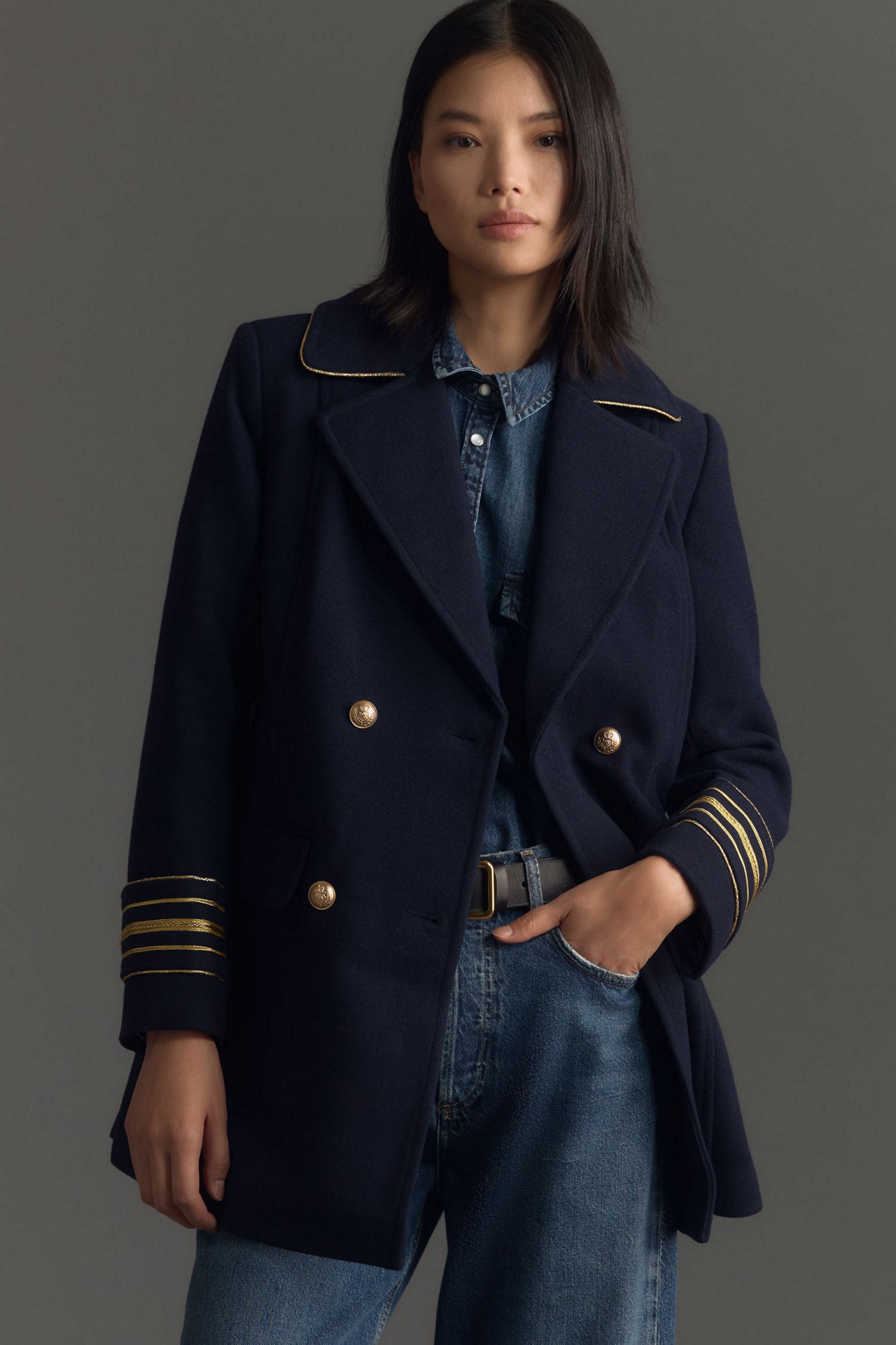 Maeve Wool Blend Military Peacoat