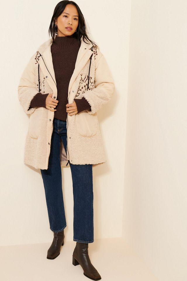 Pilcro Embroidered Hooded Sherpa Coat #2