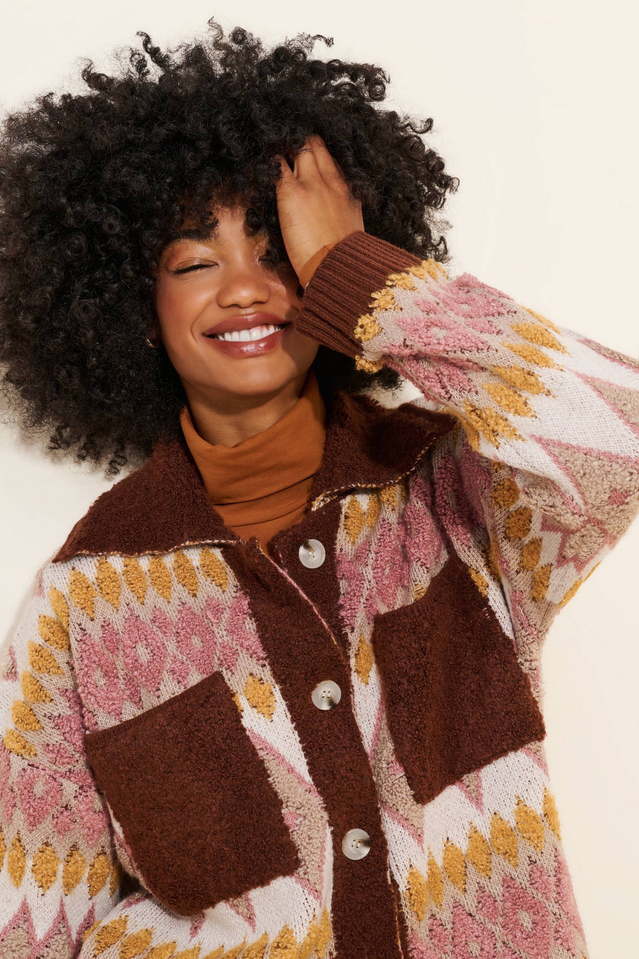 Flat White Button Up Sherpa Jacket