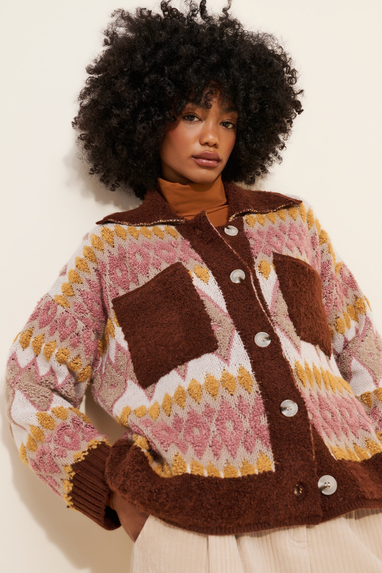 Flat White Button Up Sherpa Jacket