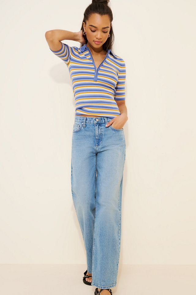 Madewell Stripe Remi Cotton Compact Zip Knit Polo | Anthropologie