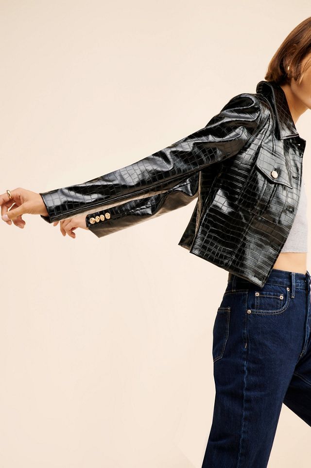 Avec Les Filles Vegan Leather Croc Lady Jacket #4