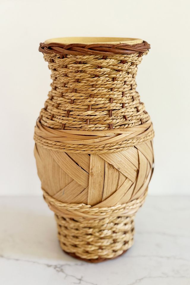 Old Flame Candle Co. Vintage Handmade Wicker Weaved Pottery Vase #1