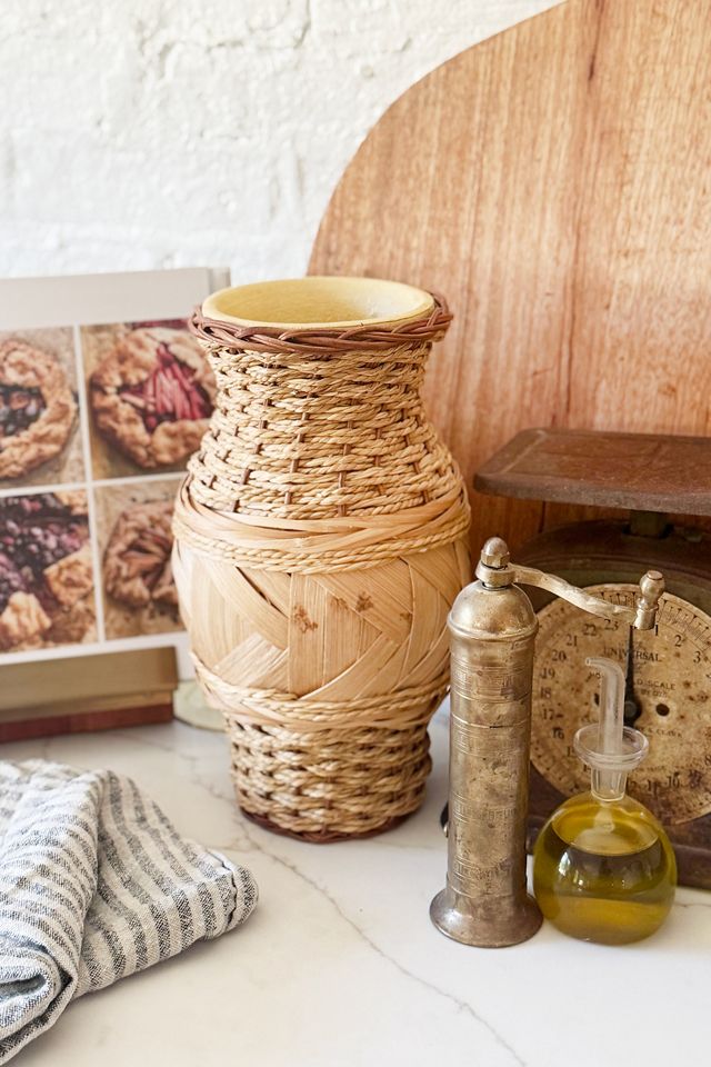 Old Flame Candle Co. Vintage Handmade Wicker Weaved Pottery Vase #2