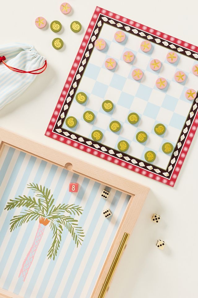 Anthropologie 2-in-1 Wooden Checkers and Backgammon Game #1
