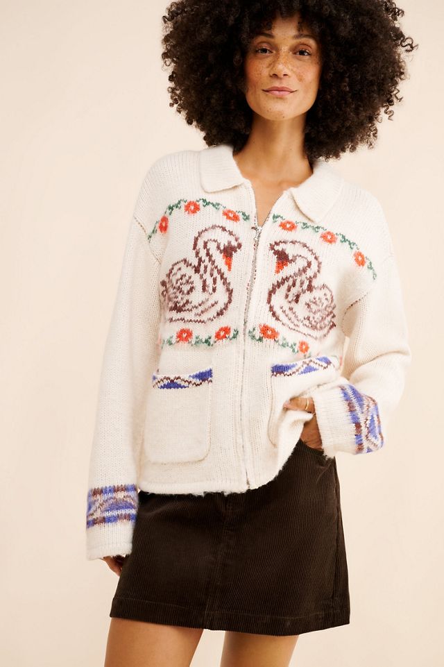 Obey Swans Wool Blend Zip Sweater #3