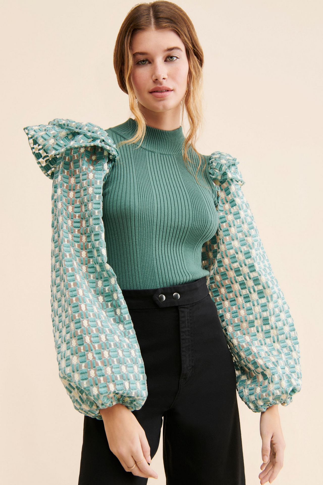 Flat White Mixed Media Pullover