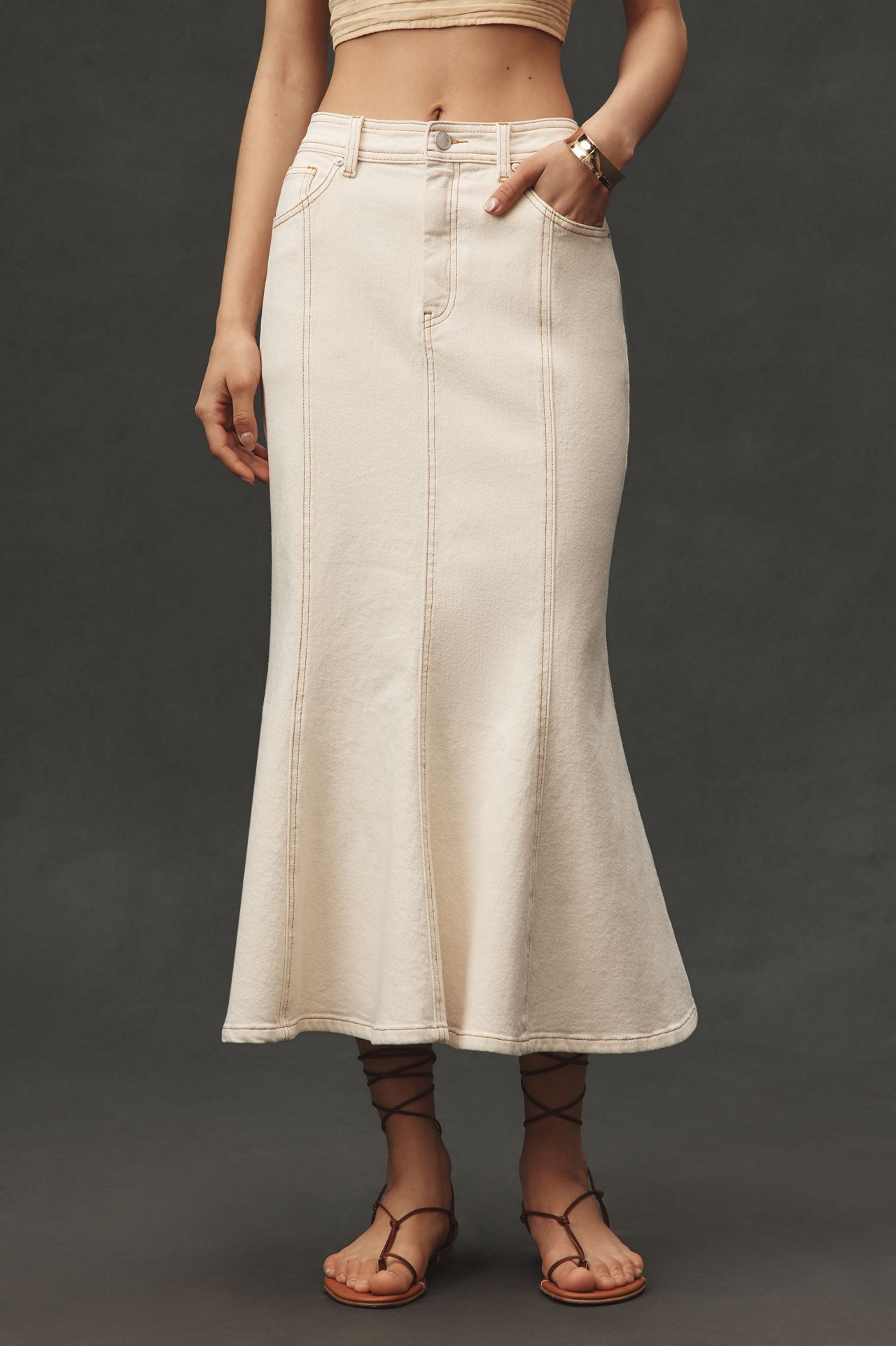 Bagatelle Paneled Flare Denim Midi Skirt