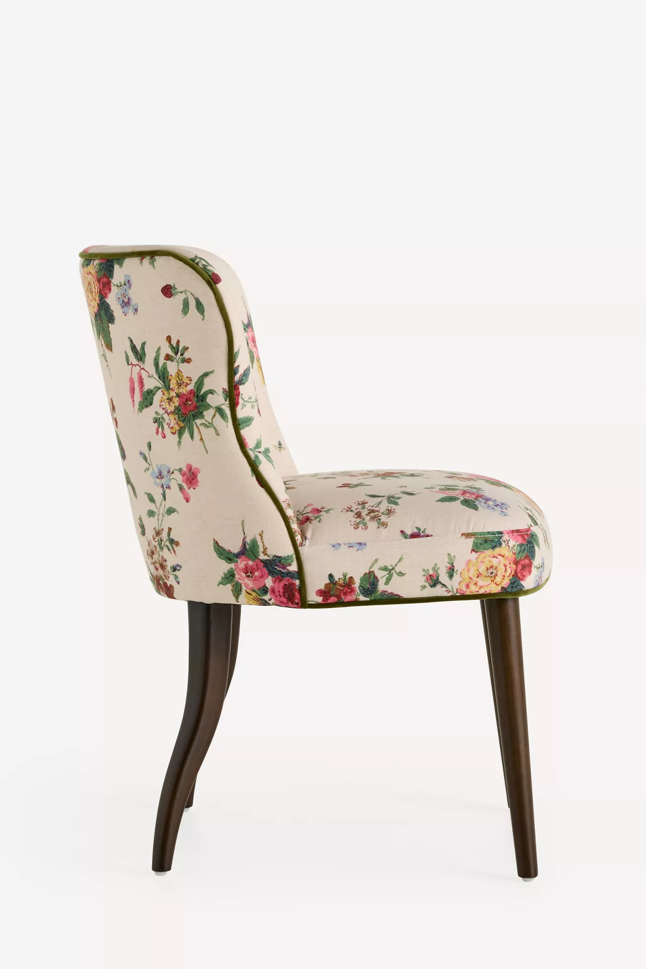 Side view of floral dining chair