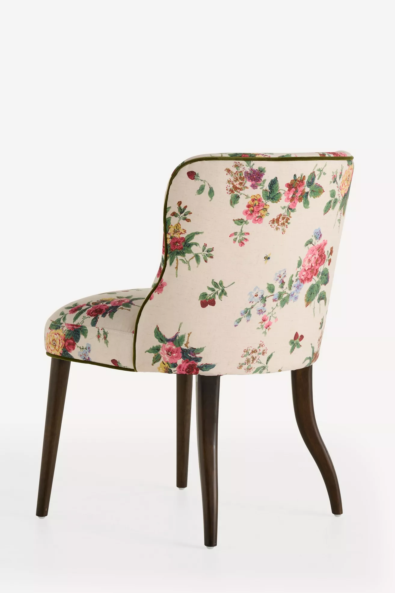 Back-right view of floral dining chair