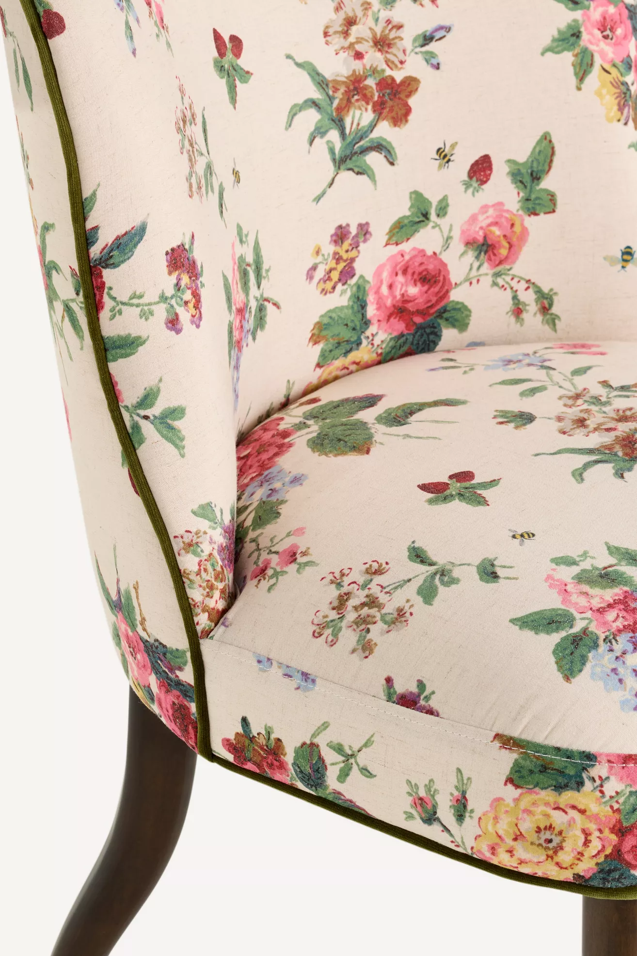 Close-up of floral fabric and piping