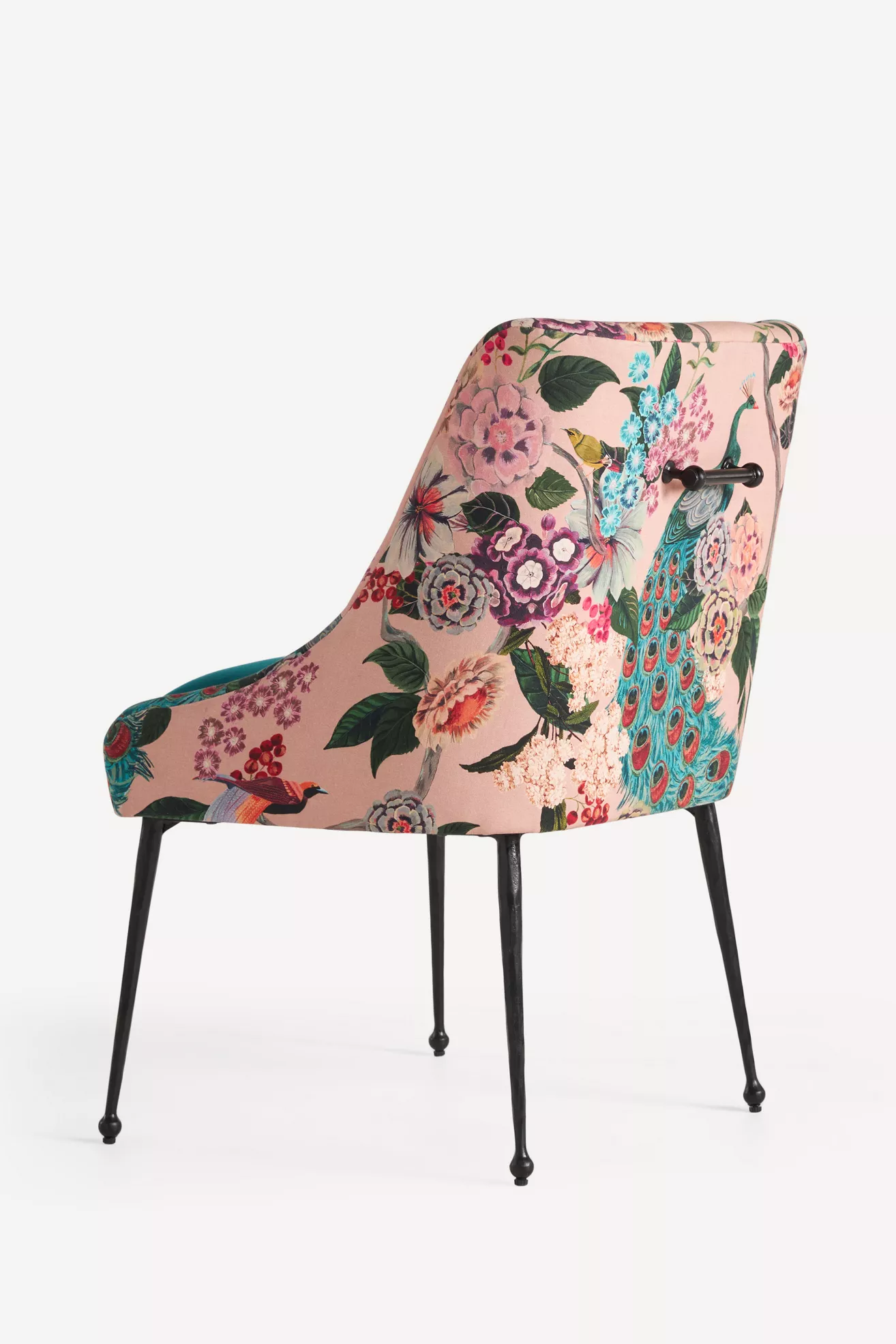 Rear view of pink floral velvet chair