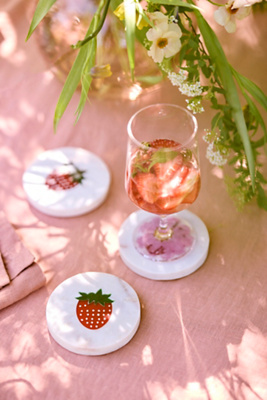 Marble Icon Coasters, Set of 4 Strawberry | Anthropologie