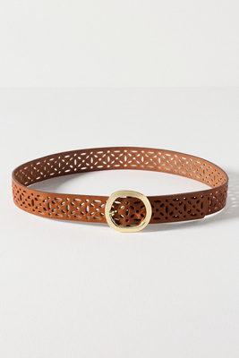 NWT Anthropologie Geometric Cutout Belt with Gold Buckle Anthropologie Belt Womens Small Brown Leather Wide Gold  main image 3