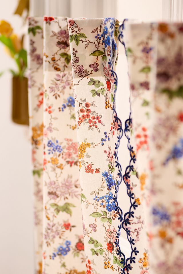 Alina Cotton Printed Embroidered Scalloped Cafe Curtain, Set of 2 #1